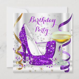 Paarse Witte Gouden Glitter Hoge Hakken Champagne Kaart