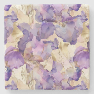 Paarse Witte Gouden Iris Bloem Abstract Stenen Onderzetter