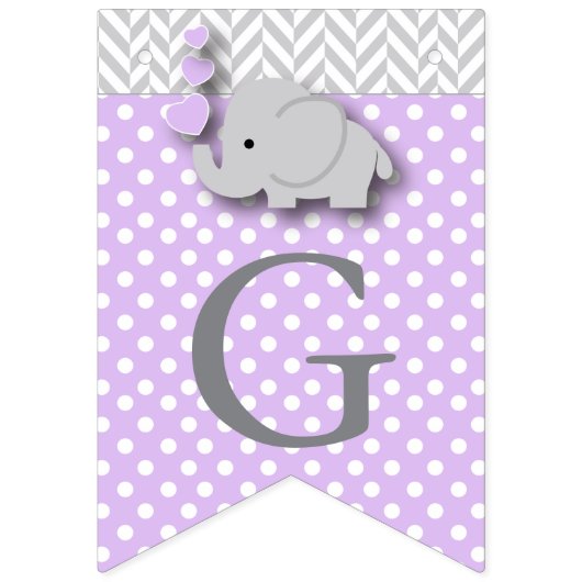 Paarse, witte grijze 🐘 olifant Baby - Baptisme Vlaggetjes (Tweede vlag)