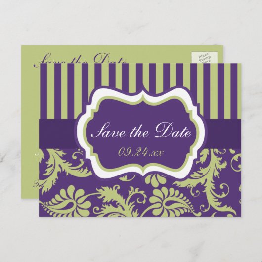 Paarse, Witte, Groene Damask Sla de Datum Kaart op (Voorkant / Achterkant)