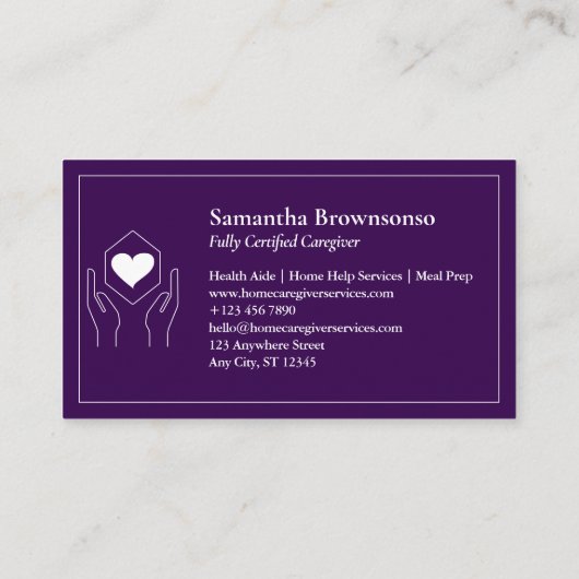 Paarse Witte Hand Hart Minimale Verzorger Visitekaartje (Achterkant)