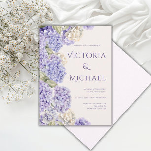 Paarse Witte Hortensia's Elegante Moderne Bruiloft Kaart