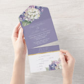 Paarse & Witte Hydrangea Bloemen op Lavendel All In One Uitnodiging (Afscheurbaar)