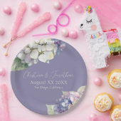 Paarse & Witte Hydrangea Bloemen op Lavendel Papieren Bordje (Feest)