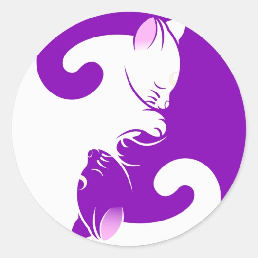 Paarse witte kat Kitten Yin Yang Sticker (Voorkant)