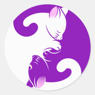 Paarse witte kat Kitten Yin Yang Sticker