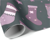 Paarse & Witte Kerstkousen Zwart Kerstmis Cadeaupapier (Rol Hoek)