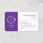 Paarse witte Logo QR code minimalistisch modern Visitekaartje (Voorkant)