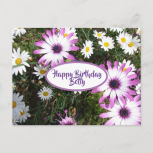 Paarse Witte Madelief Bloem Tuin Gelukkige Verjaar Briefkaart
