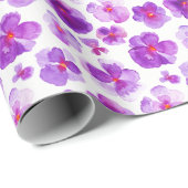 Paarse witte pansies floral waterverf art wrap cadeaupapier (Rol Hoek)