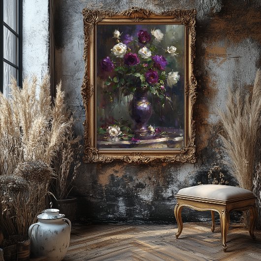 Paarse & Witte Rose Boeket Fine Art Canvas Afdruk