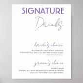 Paarse & Witte Signature Drinken Bruiloft Bar Post Poster (Voorkant)