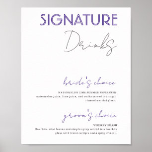 Paarse & Witte Signature Drinken Bruiloft Bar Post Poster