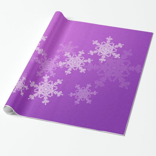 Paarse Witte Sneeuwvlokken Minimalistische Kerstmi Cadeaupapier (Uitgerold)