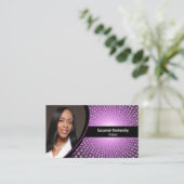 Paarse witte spiraalnummers Aangepaste foto QR-cod Visitekaartje (Staand voorkant)