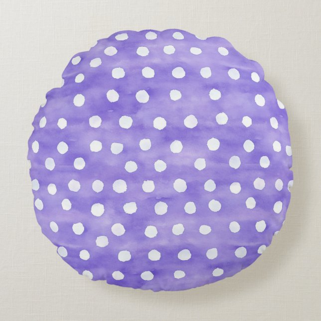 Paarse Witte Stippen Rond Kussen (Voorkant)