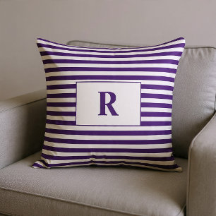 Paarse/Witte Strepen met Monogram Kussen