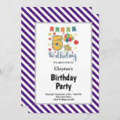 Paarse/witte strepen, vijfde verjaardag kaart (Voorkant / Achterkant)