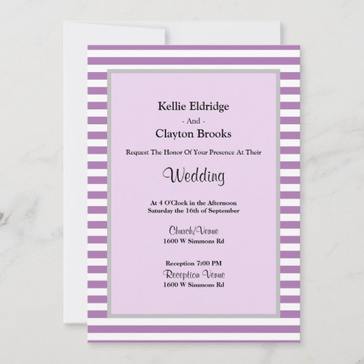 Paarse/Witte Stripes Uitnodiging tot weduwschap (Voorkant)