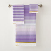 PAARSE WITTE STRIPTE PATROON TRIM TOWEL SET BAD HANDDOEK (Insitu)