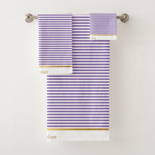 PAARSE WITTE STRIPTE PATROON TRIM TOWEL SET BAD HANDDOEK (Insitu)