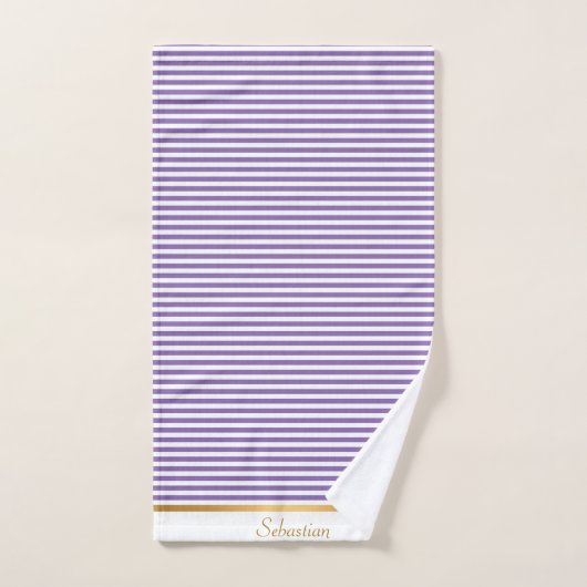 PAARSE WITTE STRIPTE PATROON TRIM TOWEL SET BAD HANDDOEK (Handdoek)
