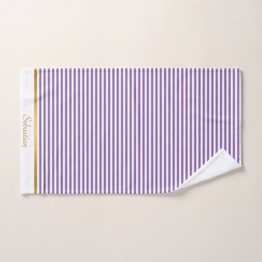 PAARSE WITTE STRIPTE PATROON TRIM TOWEL SET BAD HANDDOEK (Handdoek)