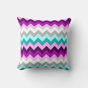 Paarse Witte Teal Chevron Worpkussen Kussen