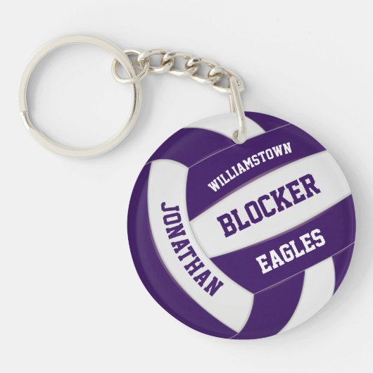 paarse witte teamkleuren gepersonaliseerd volleyba sleutelhanger (Voorkant)