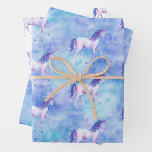 Paarse witte unicorn inpakpapier vel (In situ)