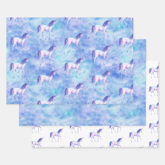 Paarse witte unicorn inpakpapier vel (Set)