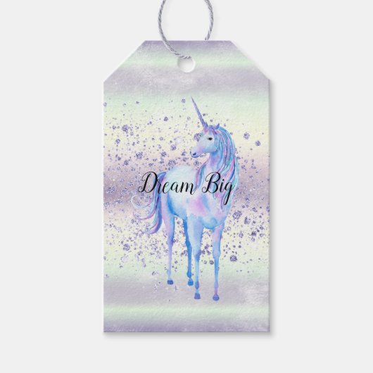 Paarse witte unicorn Sparkle Glitter Dream Cadeaulabel (Voorkant)
