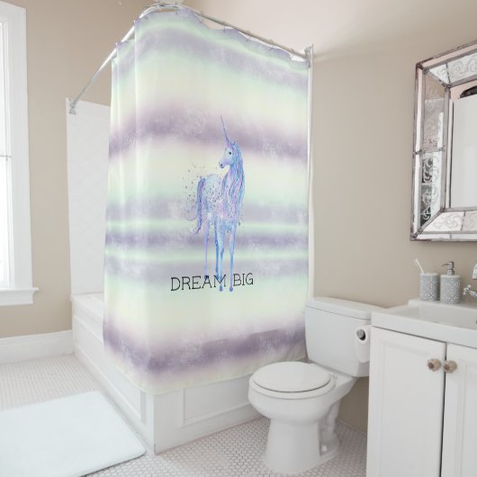 Paarse witte unicorn Sparkle Glitter Dream Douchegordijn (In situ)