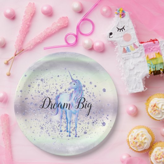 Paarse witte unicorn Sparkle Glitter Dream Papieren Bordje (Feest)