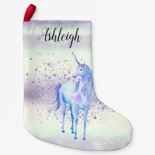 Paarse witte unicorn Sparkle Glitter Name Kleine Kerstsok