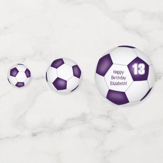 Paarse witte voetbal blowout verjaardagsfeestje confetti (Achterkanten)