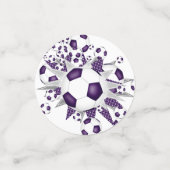 Paarse witte voetbal blowout verjaardagsfeestje confetti (Kleine voorkant)