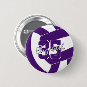 paarse witte volleybal team kleuren ronde button 5,7 cm