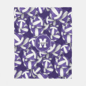 paarse witte volleybalplokleuren monogram fleece deken (Voorkant)