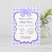 paarse Witte Waterverf Baby shower Uitnodiging (Staand voorkant)