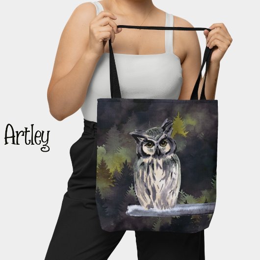 Paarse witte Waterverf bos sneeuw uil Draagtas