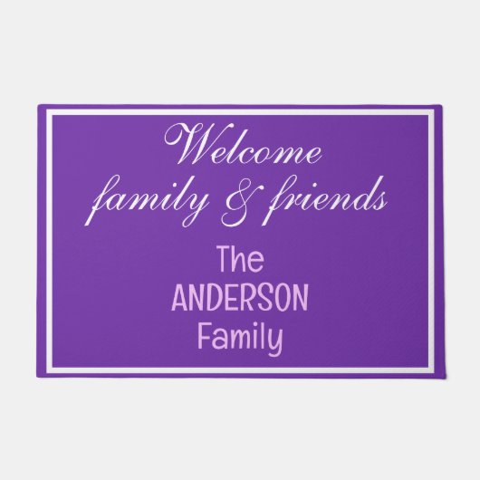 Paarse Witte Welkom Familie en Vrienden Naam Deurmat (Voorkant)