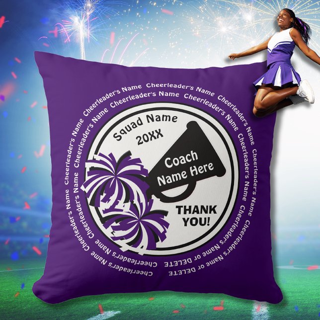 Paarse, Witte, Zwarte, Cheerleader of Cheer Coach Kussen (Cheerleading Coach Gifts. Personalized Cheer Coach Gifts. )