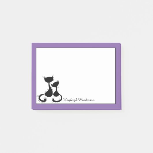 Paarse witte zwarte katten Silhouette persoonlijk Post-it® Notes (Voorkant)