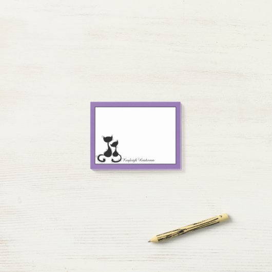 Paarse witte zwarte katten Silhouette persoonlijk Post-it® Notes (Op bureau)