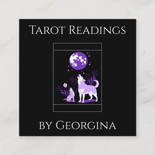 Paarse Wolf & Moon Tarot Lezingen Mystieke Witchy Vierkante Visitekaartje (Voorkant)