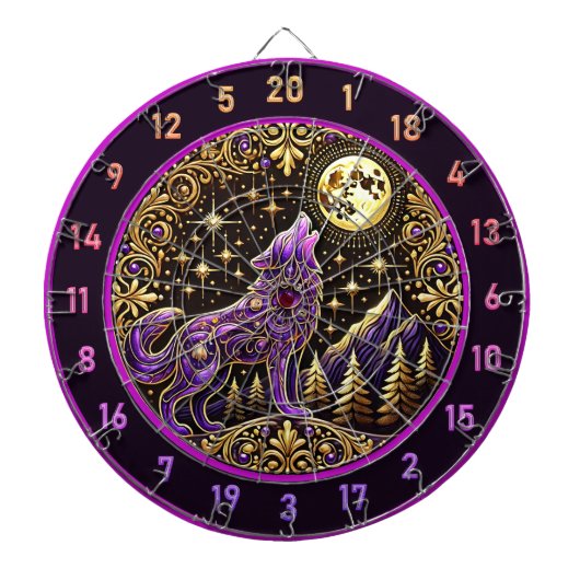 Paarse wolf tegen Sterrennacht Dartbord (Voorkant)