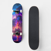 Paarse wolken en boomeiland bij het meer skateboard (Voorkant)