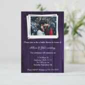 Paarse Wooden Foto Vrijgezellenfeest Uitnodigen Kaart (Staand voorkant)