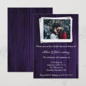 Paarse Wooden Foto Vrijgezellenfeest Uitnodigen Kaart (Voorkant / Achterkant)